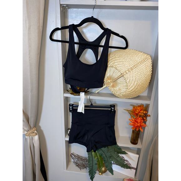 NWT $99 Fabletics XS Black Sporty Racerback High-Waisted Swim Tank Shorts Set - Picture 6 of 12